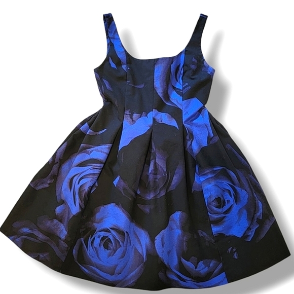 GAP Fit and Flare Blue Floral Cotton Blend Casual Mini Cocktail Dress Size 2 - Picture 3 of 10